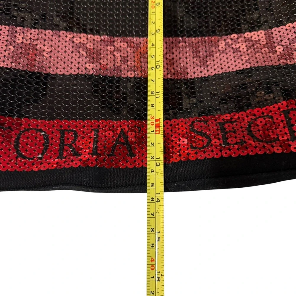 Victoria Secret Sequin Stripe Tote Bag Black Canvas Silver Gold Pink Red Large